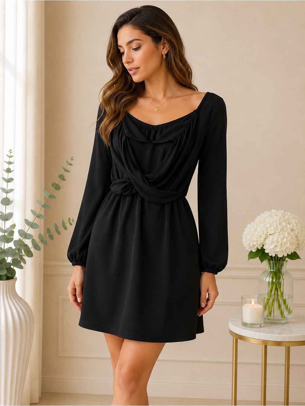 Blue Blush Black Open Back Mini Dress | Size Medium